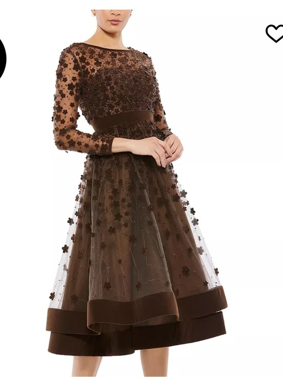 Mac Duggal Dresses & Skirts - Mac Duggal Brown Embellished Velvet Trim A-Line Midi Dress | Size 2 | NWOT
